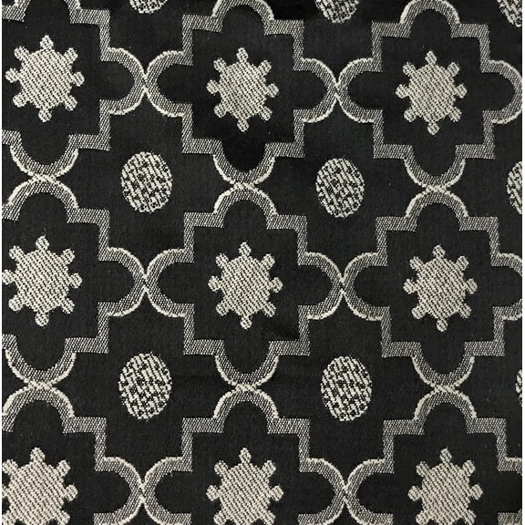 Decora Furnishings Moroccan Lattice Design Jacquard Material Cotton Mix Fabric Blend for Upholstery, Chair, Window Treatments, Craft - Width 54 inches - Fabric by The Yard (Black)