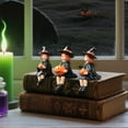 thumbnail image 4 of Halloween Pumpkin Witch Trio - 3PC Resin Figurine Set for Patio/Bookshelf Decor, Glow-in-the-Dark Spooky Ornaments (Style E), 4 of 8