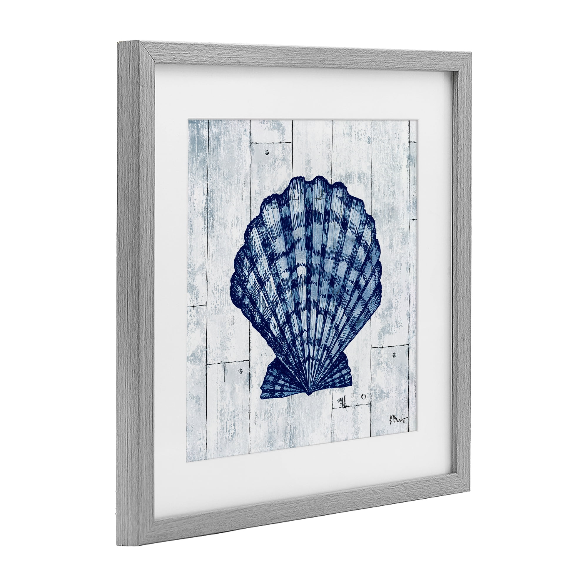 Stupell Industries Coastal Timberland Scallop Gray Framed Print Under Glass, design by Paul Brent