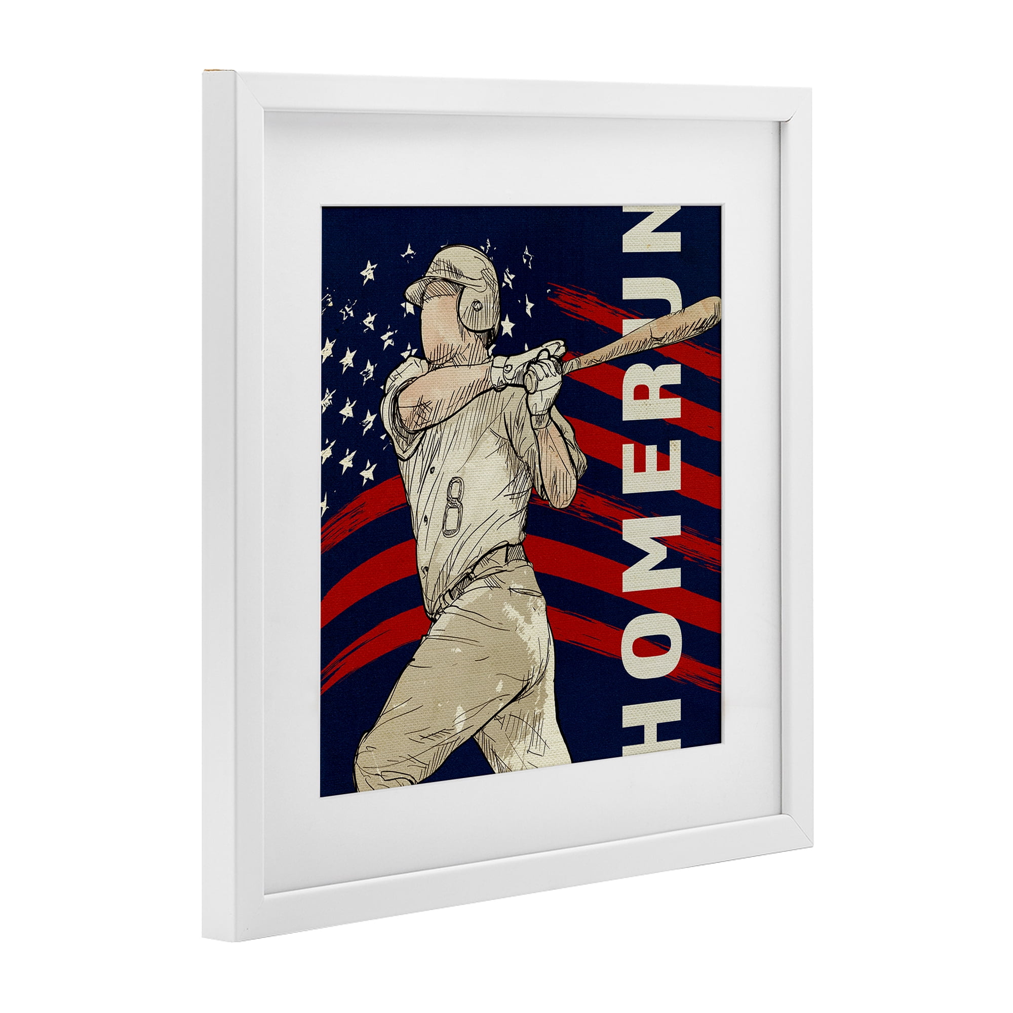 Patriotic Home Run Baseballer White Framed Print Under Glass, design by LightBoxJournal