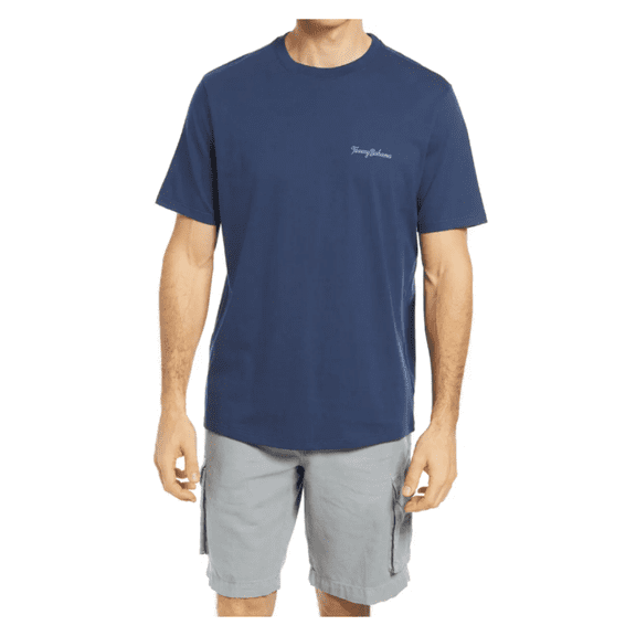 Tommy Bahama Men's Return On Zinvestment, Short Sleeve Navy Graphic Tee, L/G