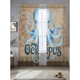 thumbnail image 2 of Summer Blue Sea Octopus Sheer Curtains 108 Inch Long 2 Panels, Nautical Vintage Ocean Wave Compass Linen Light Filtering Rod Pocket Curtains, Sheer Voile Drapes for Living Room Bedroom, 52"x108", 2 of 8