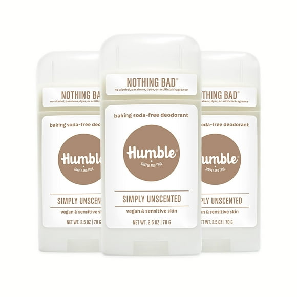 Humble Brands Desodorante sin aluminio, vegano y libre de crueldad, formulado para pieles sensibles, simplemente sin perfume, 2.5 onzas (paquete de 3)