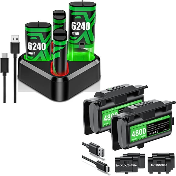 DBEPANK 4x6240mWh Xbox Battery Pack with Charger and 2x4800mWh Xbox Controller Battery with 4 Covers for All Xbox Controller