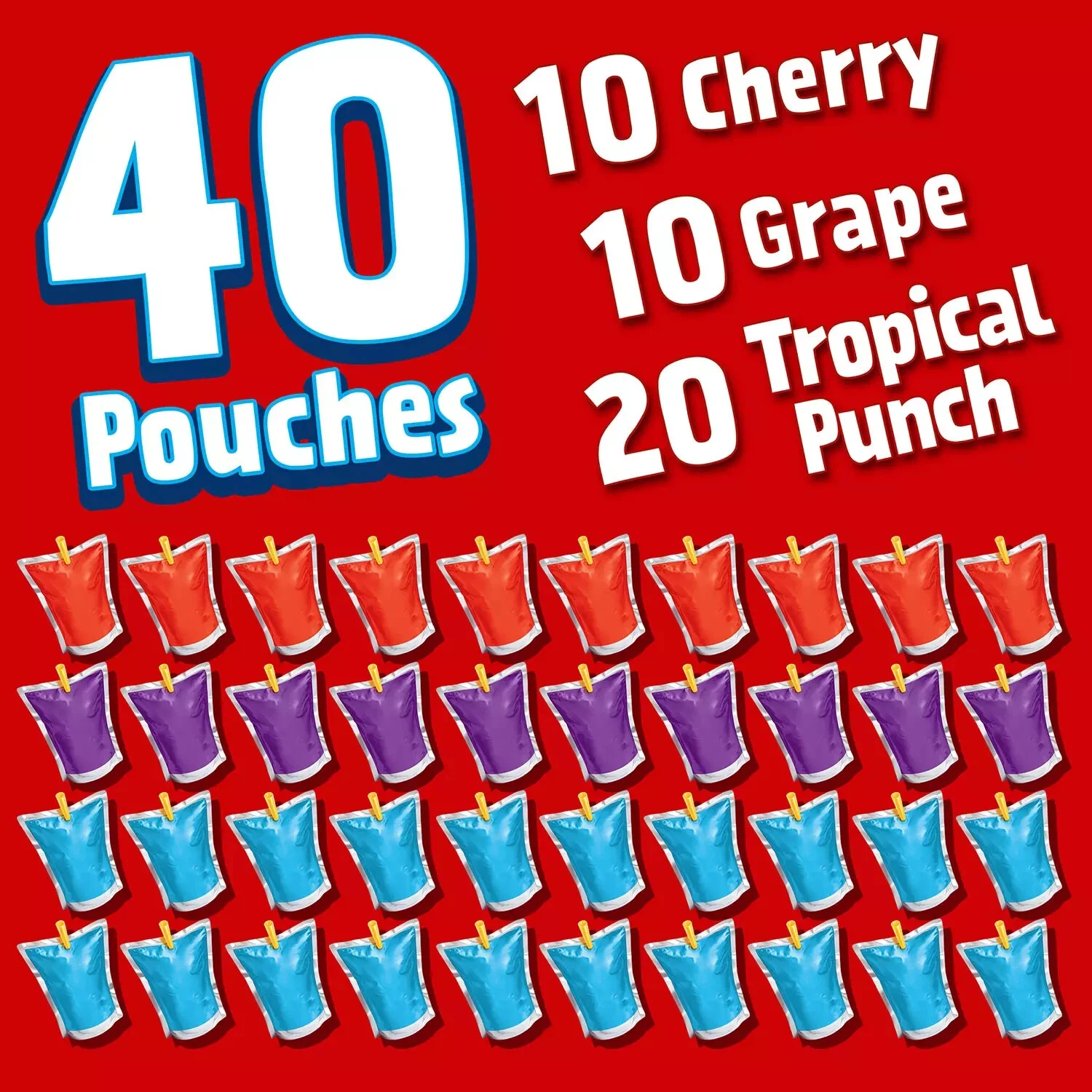 Kool-Aid Jammers Tropical Punch Variety Pack – 40 Pouches – 6 oz Each – Reduced Sugar Kids Drink Pouches
