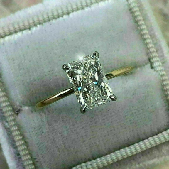 3Ct Radiant Cut Lab Created Diamond Solitaire Single Stone Women's Engagement Ring 14K Yellow/White Gold Plated Silver