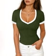 thumbnail image 4 of PFRNLF Womens V Neck T Shirts Summer Stretchy Fitted Short Sleeve Ribbed Knit Basic Tee Tops, 4 of 7
