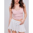 thumbnail image 5 of Women's Cute Ribbed Cami Tops Spaghetti Strap Bow Lace Trim Ruched Slim Fit Crop Tank Tops, 5 of 5