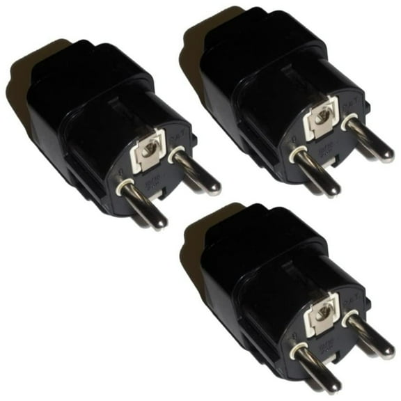 HQRP 3 Pack Grounded AC Adaptor Converts USA to EUR (Europe) Outlet Travel Plug Adapter