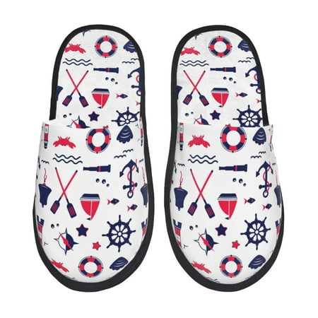 

Yiaed Sailing Marine Travel Print Unisex House Slippers Slip on Warm Shoes Indoor Outdoor with Anti-slip sole-Large