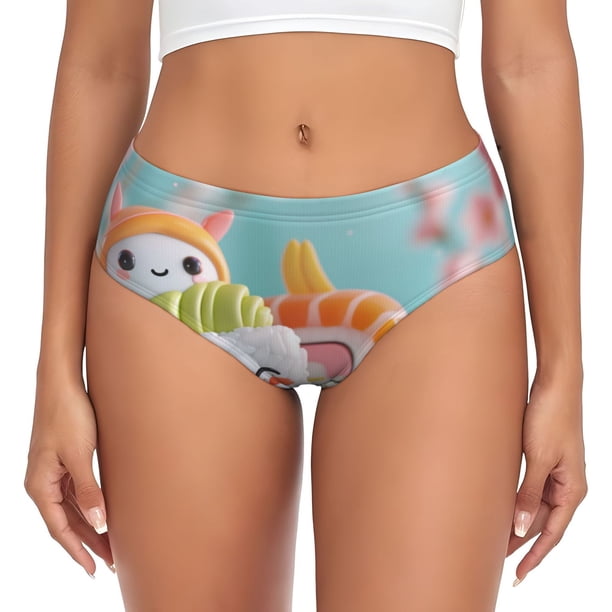 Balery Kawaii Sushi Characters Delight Ropa Interior de Algodón para Mujer con Dibujo – Braguitas Cómodas y Elásticas, Estilo Clásico-Large