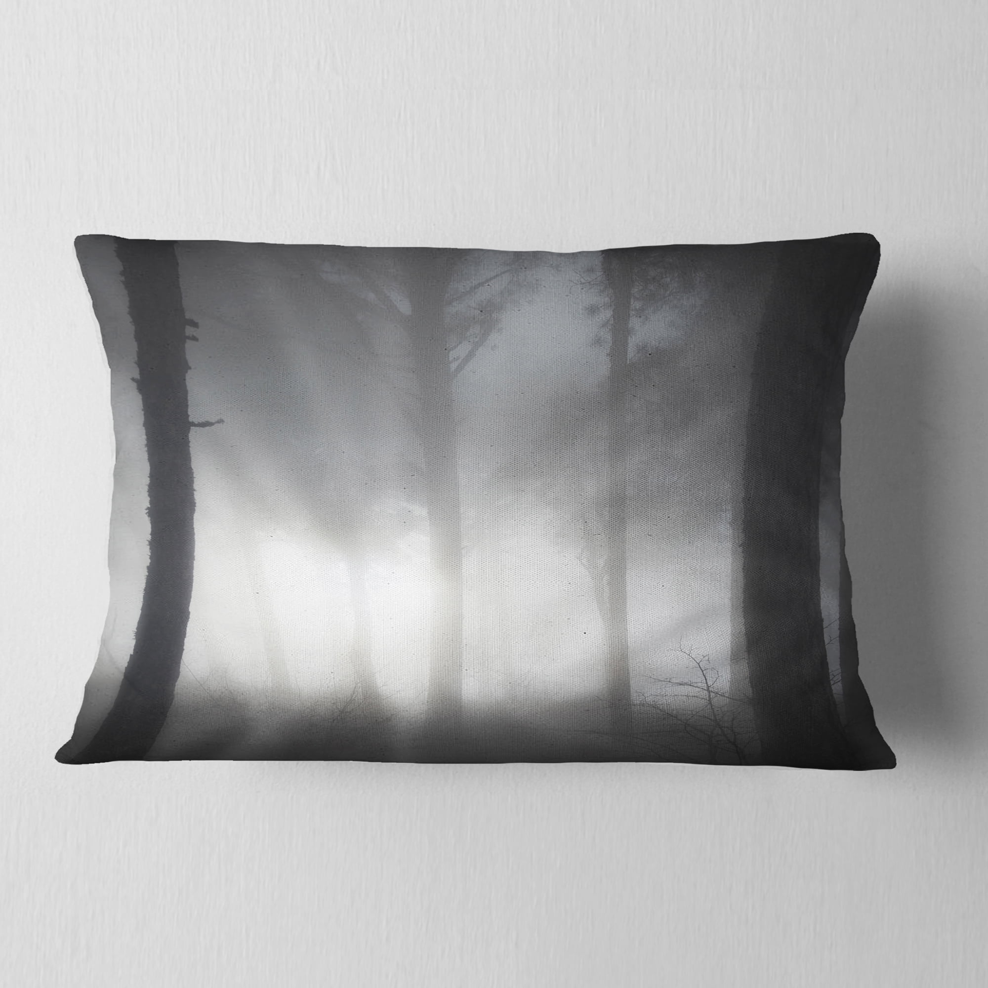 Designart Forest in Heavy Autumn Mist - Landscape Photo Throw Pillow - 12x20