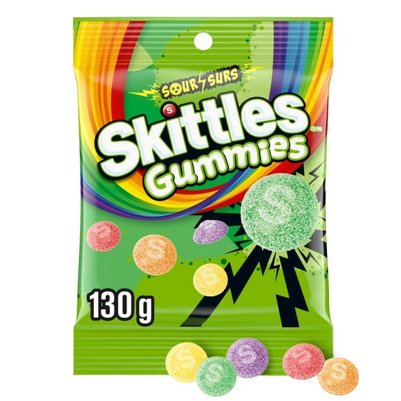 SKITTLES Sour Gummies Chewy Candy, 130g, SKITTLES Sour Gummies Chewy Candy, 130g