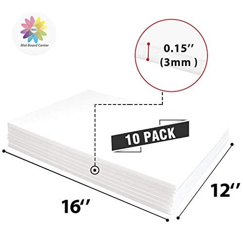 MBC Mat Board Center, paquete de tableros de núcleo de espuma blanca de 10 1/8 "(12x16, blanco)