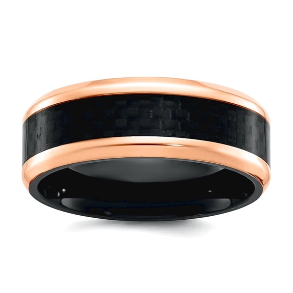 Zirconium Polished Rose Ip Black Carbon Fiber Inlay 8mm Band Size 8 Ring for Women and Men