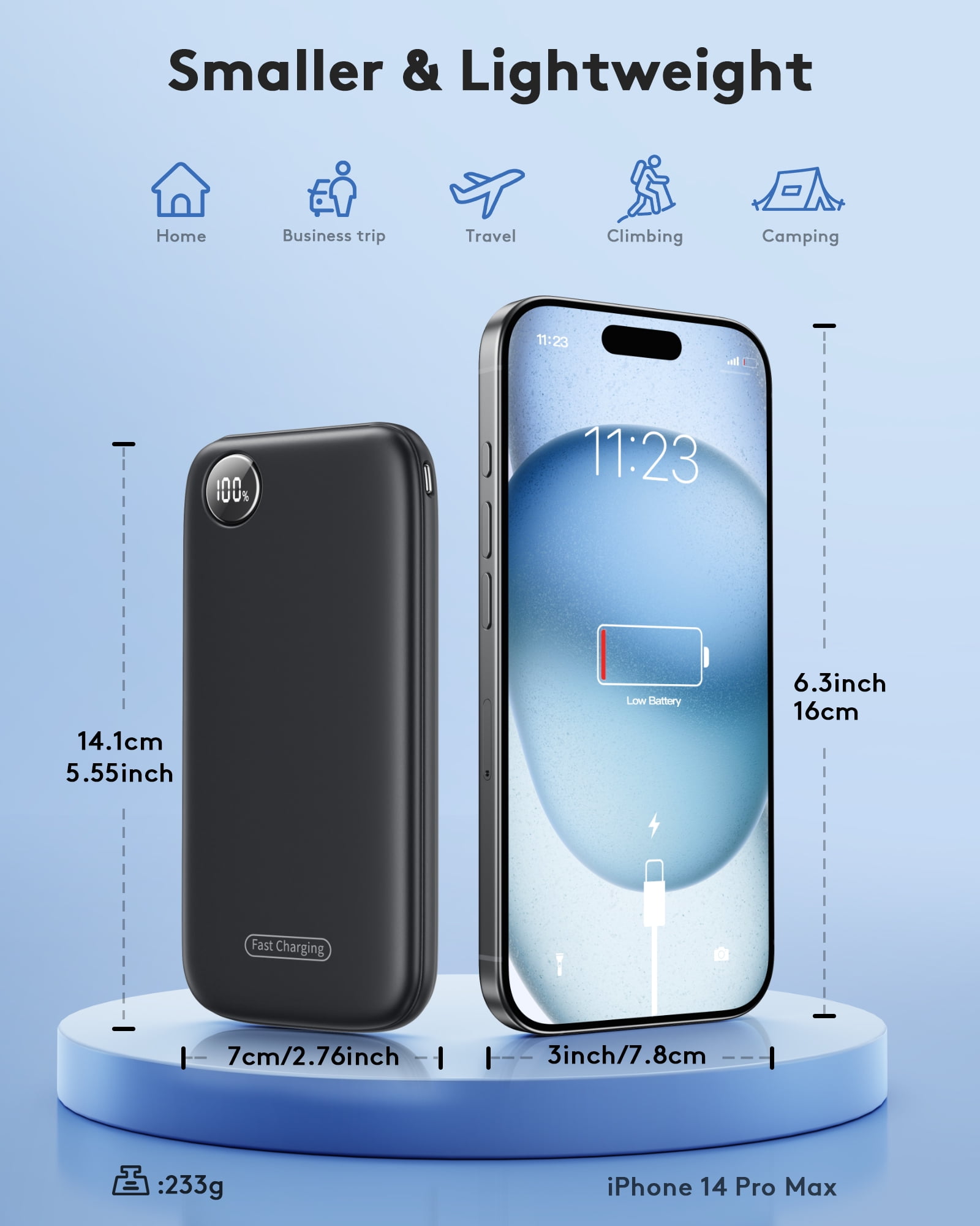 Fast Charging Power Bank, 10000mah Portable Charger for iPhone, 22.5W USB C in&Out Battery Pack Phone Charger Portable, Slim Powerbank for iPhone 17/16/15 Series, Samsung, Google,Android