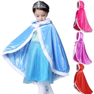 Cape Princesse Hiver Pour Fille - Taille 3-6 Ans (110-130 Cm) - Polyester Bleu Avec Capuche - Pour Fête, Noël