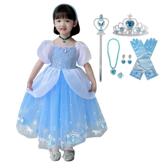Girls Princess Costume Dress Puff Sleeves Fancy Party Halloween Birthday Outfit