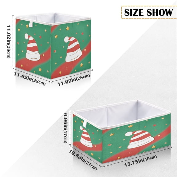 Iauyy Foldable Home Closet Storage Bins - Waterproof 300D Oxford Cube Baskets with Handles for Clothing Storage Books, Cute Christmas Hat