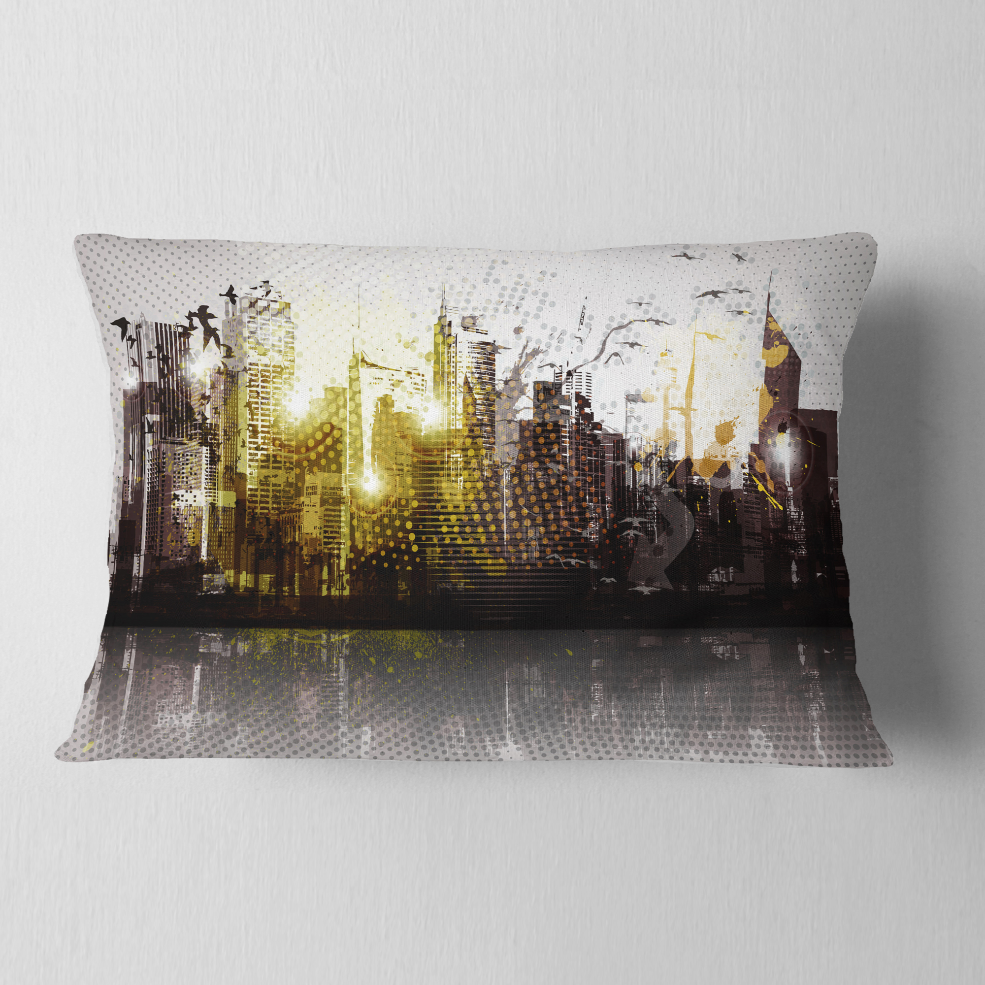 Designart Grunge City Panorama - Cityscape Throw Pillow - 12x20
