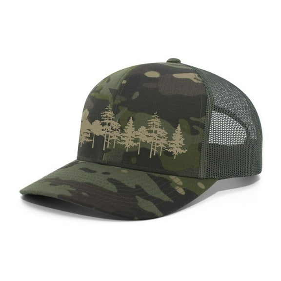 Tamarack Trees Forest Pine Woods Men's Embroidered Mesh Back Trucker Hat, Tropic/Loden