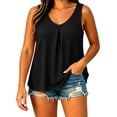 thumbnail image 2 of Karymi Womens T Shirts Solid Plus Size Pleated V‑Neck Tank Top, Casual Loose‑Fit Sleeveless Shirt, Flowy A‑Line Camisole with Curved Hem Plus Size Tops for Women, 2 of 8
