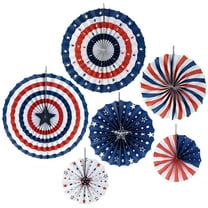 Red White Blue Hanging Round Paper Fans Decoration Patriotic Theme Tissue Paper Fan Garland for Birthday Graduation Wedding Party Supplies,4th of July Patriotic Decorations Outdoor