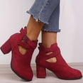 thumbnail image 4 of hopeusnice Women's Chunky Suede Ankle Boots Hollow Out Ladies Ankle Boots Slip On Comfy Shoes Mid Heel Short Booties Wine 42, 4 of 5