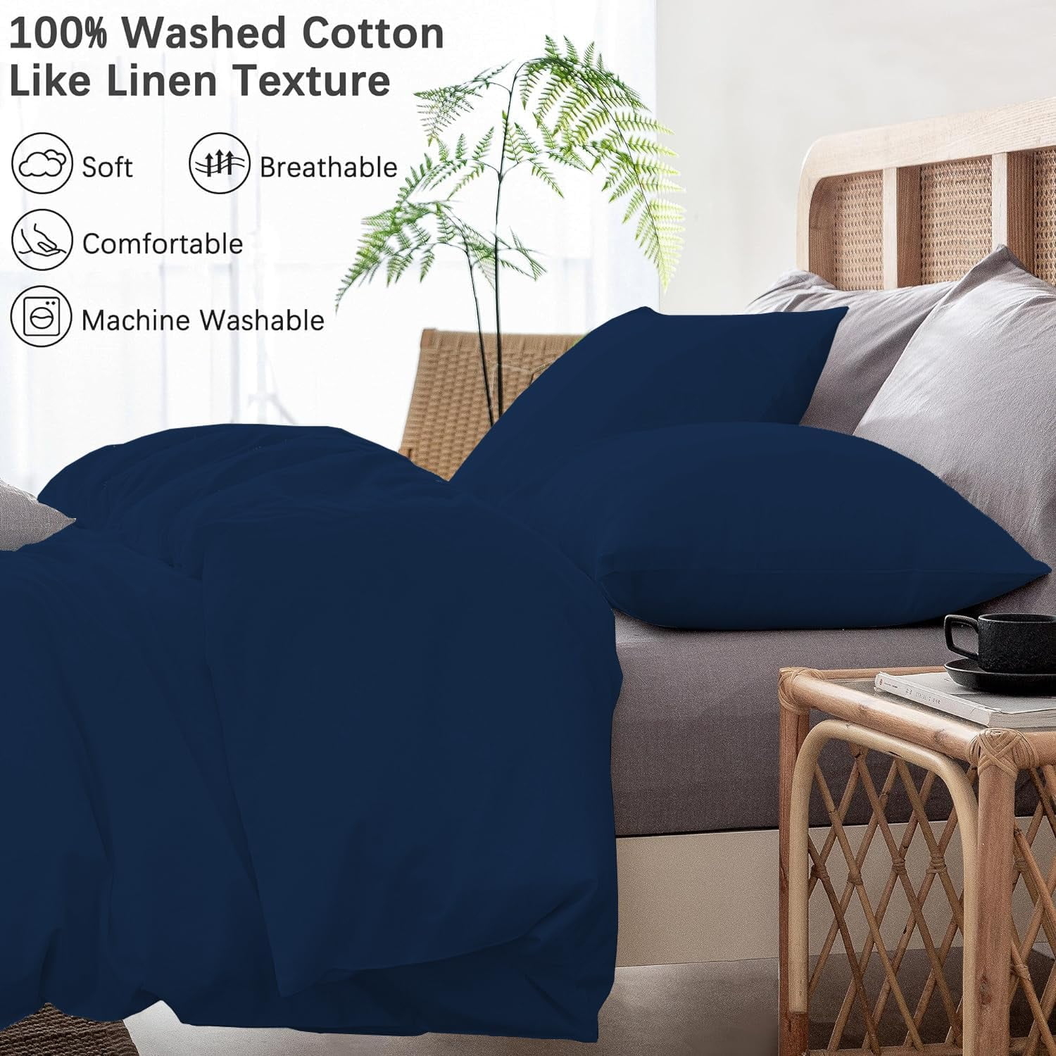 3 Pcs Duvet Cover Set 100% Egyptian Cotton 1000 Thread Count with Zipper Closure & Corner Ties - King/California King Size (94" x 104") Inch, Navy Blue Solid