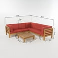 thumbnail image 6 of Frankie Outdoor 5 Seater V Shaped Mid-Century Modern Acacia Wood Sectional Sofa Set with Coffee Table, Teak and Red, 6 of 9