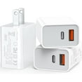 thumbnail image 1 of Bloque de cargador de pared USB C de 20 W, paquete de 3 adaptadores de enchufe de bloque de carga rápido tipo C con puerto dual PD para iPhone 13/12/11 /Pro Max, XS/XR/X, iPad Pro, AirPods Pro, Samsun, 1 of 4