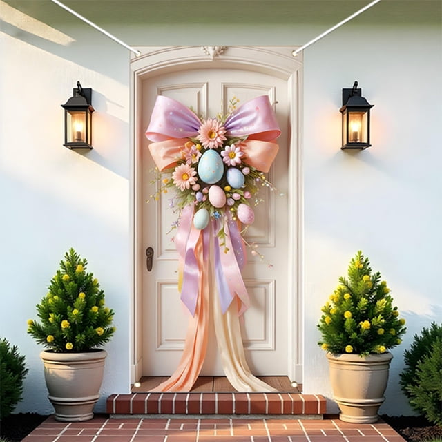 Clearance Sale - Happy Easter Door Cover Easter Bunny Door Banner Decorations Spring Easter Cross Door Cover Easter Egg Rabbit Door Cover Hanging Easter Banner for Front Door Easter Hanging Decor