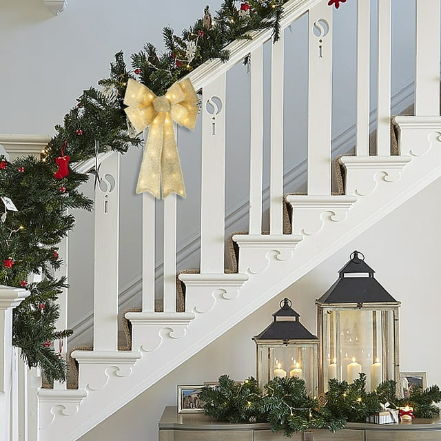 Xihbxyly Lazo para Árbol de Navidad, Lazo para Corona con Luz Led, Material de Lino, Luces Cálidas para Interior y Exterior, Decoración Navideña Versátil, Árbol, Corona, Puerta, Patio, Tamaño 54 X 39