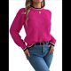 thumbnail image 1 of Suéteres para Mujer con Ribete de Rayas y Hombros Caídos Rosa Roja XL, 1 of 10