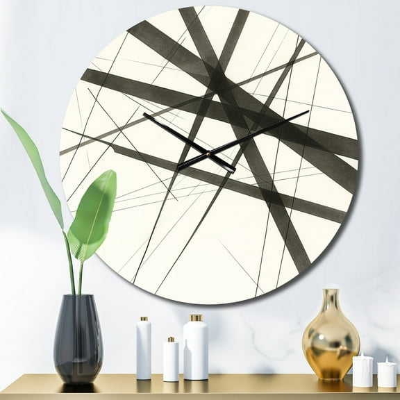 Designart "Minimalism in Black and White VII" Abstract Shapes Oversized Wall Clock