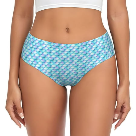Womens Underwear - Blue green fish scale texture No Show Seamless Underwear for Women  Soft Stretch Womens Panties  Hipster Ladies Panties Bikini Underwear Briefs