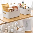 thumbnail image 6 of Trianu Desktop Storage Box, 4 Pack Plastic Storage Bin with Cutout Handles, Household Socks Cosmetics Storage Basket for Bathroom, Kitchen, Countertop, Cabinet, 9.64*6.3*3.93 in, White, 6 of 7