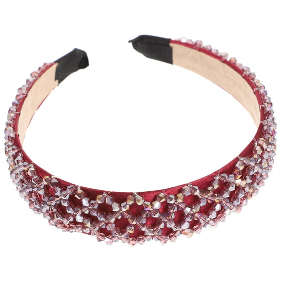 LOLIPPYY Rhinestone Beaded Headband for Women, Fashion Hair Decoration in Wine Red - 1 Piece