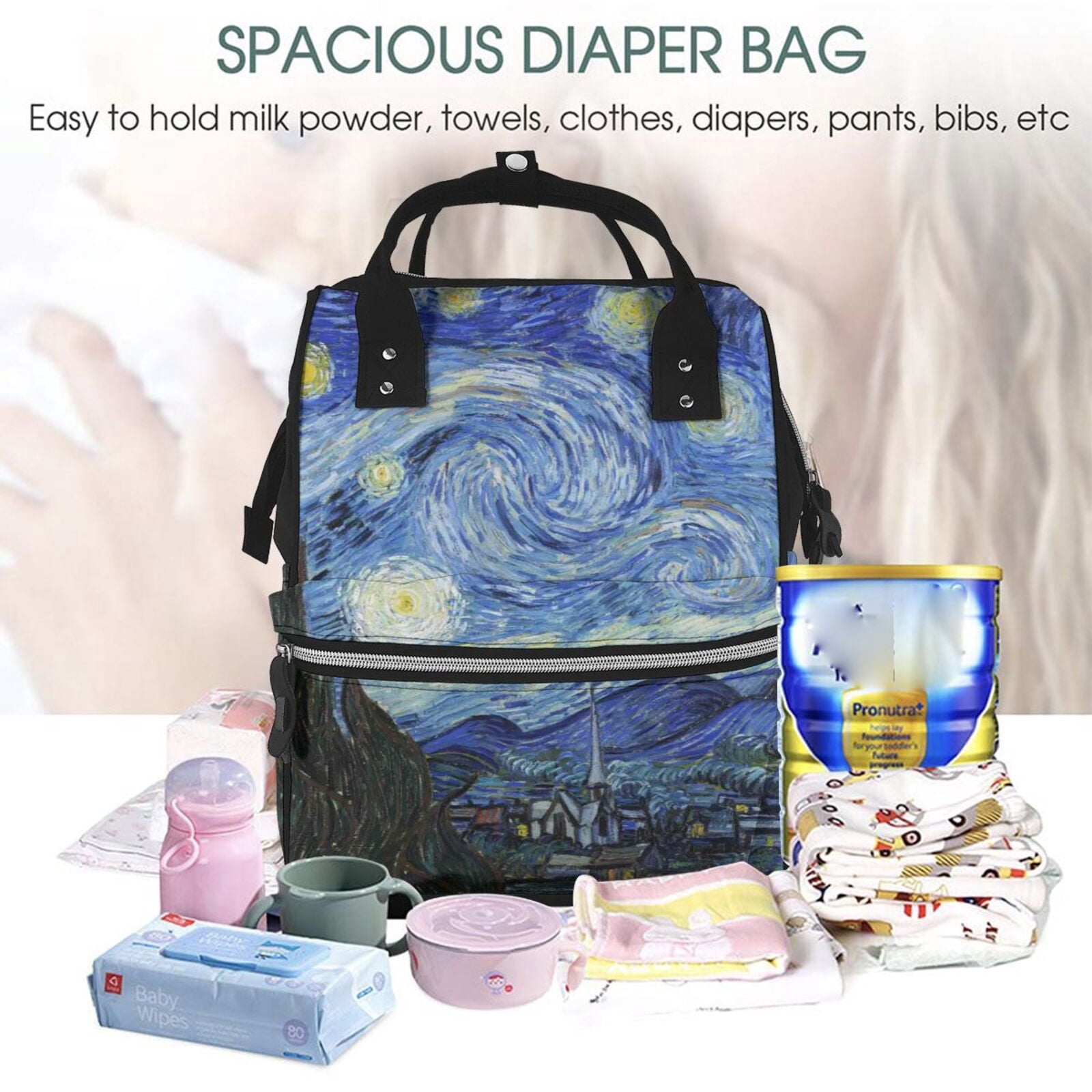 Defioc The Starry Night for Baby Diaper Bag Backpack - Baby Bag for Boys & Girls - Diaper Backpack - Large Travel Diaper Bags- Baby Registry Search & Shower Gifts