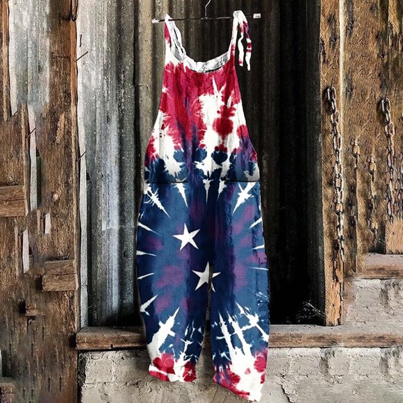 Pisexur Women's Pants,Pants for Women Ladies Printed Summer Sleeveless Backless Loose Long Playsuits Rompers Jumpsuit Red,S