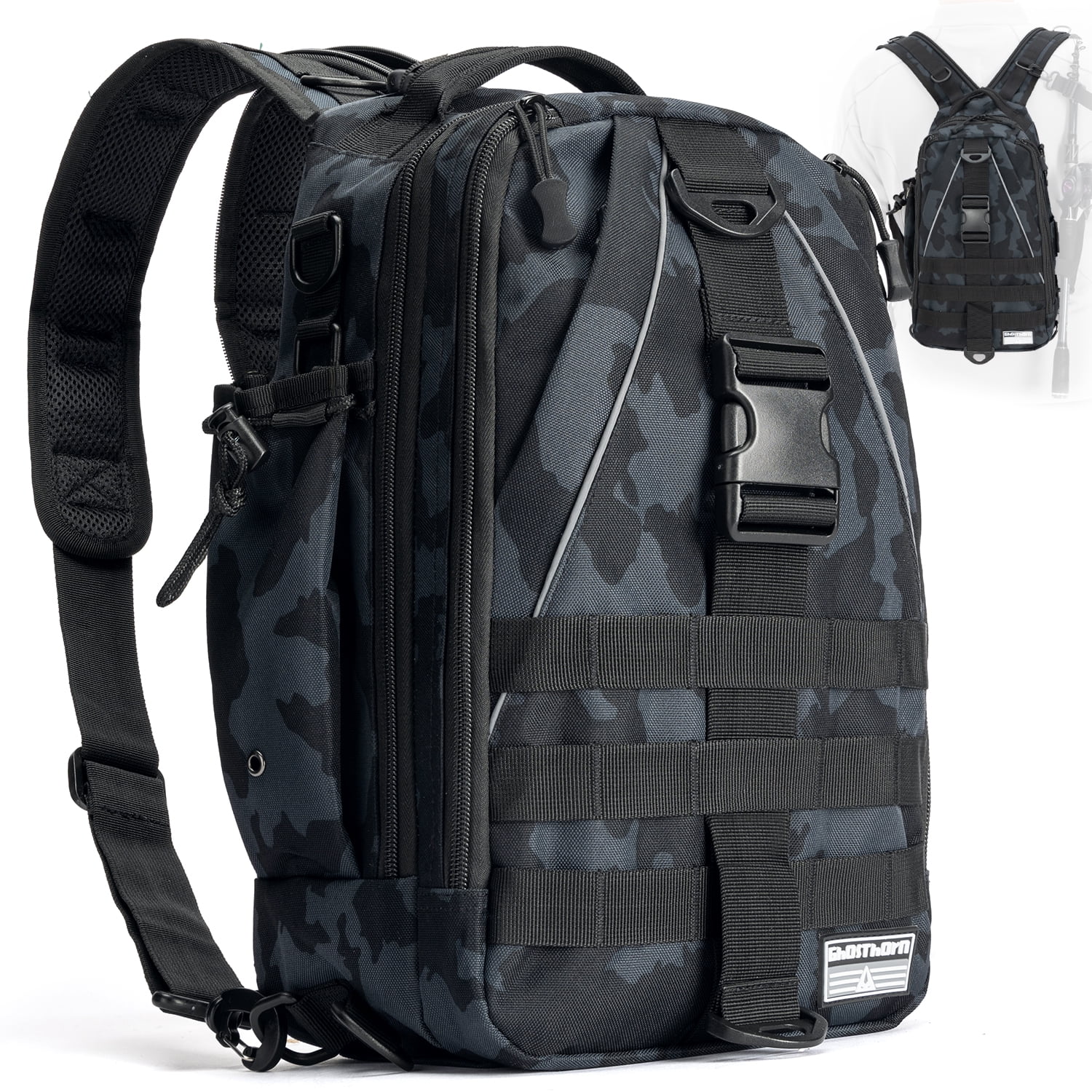 Ghosthorn Fishing Tackle Backpack with Trays 3600 Tackle Boxes & Rod Holders, Large Outdoor Storage Tackle Bag for Fishing