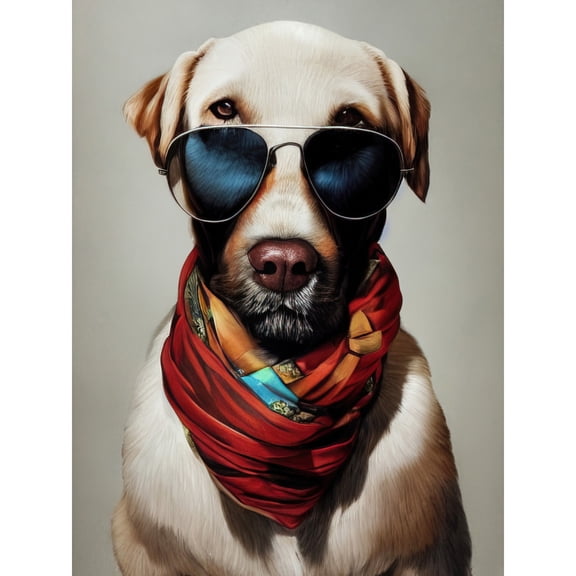 Dog Fashion Posh Labrador Aviator Sunglasses Neckerchief Large Wall Art Poster Print Thick Paper 18X24 Inch