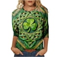 thumbnail image 2 of HOMBOM St.Patricks Day Shirts for Women Irish Graphic Tees Shamrock Print Crewneck Green 3/4 Sleeve Ladies Tops Spring, 2 of 5