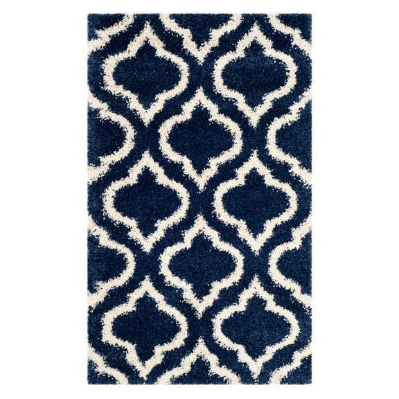 SAFAVIEH Hudson Louise Geometric Shag Area Rug, Navy/Ivory, 6' x 9'