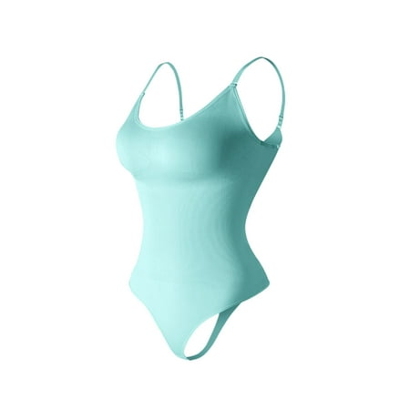 Ndbuld Bodysuit for Women Mid-Thigh Shaperwear Womens Solid Color Sexy Chest Support Shaping Abdomen Corset Shapewear Bodysuit on Clearance XS-3XL Mint Green L