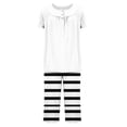 thumbnail image 4 of Nmnitkp Pajamas for Women Set Soft and Friendly Skin Women's Pajamas Set Solid Color with Stripes Short Sleeve Top With Capri Pants Pjs Lounge & Sleepwear Pajama Set with Pockets S-3XL, 4 of 7