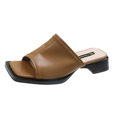 

Cathalem Women Sandals Summer New Pattern Fashion Solid Color Retro Square Toe Open Toe Comfort Square Heel Non Slip Slip On Oversized Shoes Khaki 41
