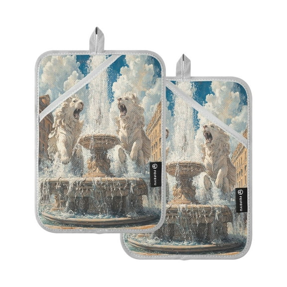 BZSMCE Pot Holder Oven Mitts Cooking baking Fountain and Lion Creative Pattern Size:7x9.8in