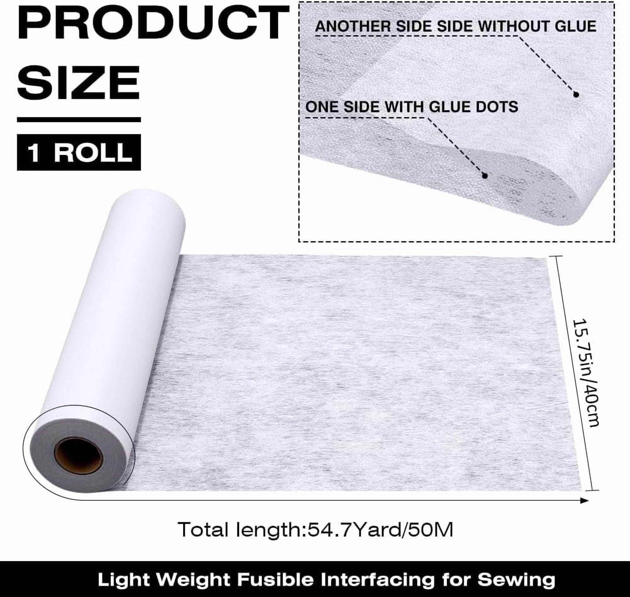 54.7Yds x 15.7" Iron on Non Woven Fusible Interfacing Fabric Light Weight Single Sided Polyester Non-Woven