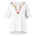 thumbnail image 5 of LEBONYARD Tops for Women 2024,Fashion Women's Summer V-Neck Short Sleeve Cotton Linen Solid Casual T-shirt Blouse White XXL, 5 of 5